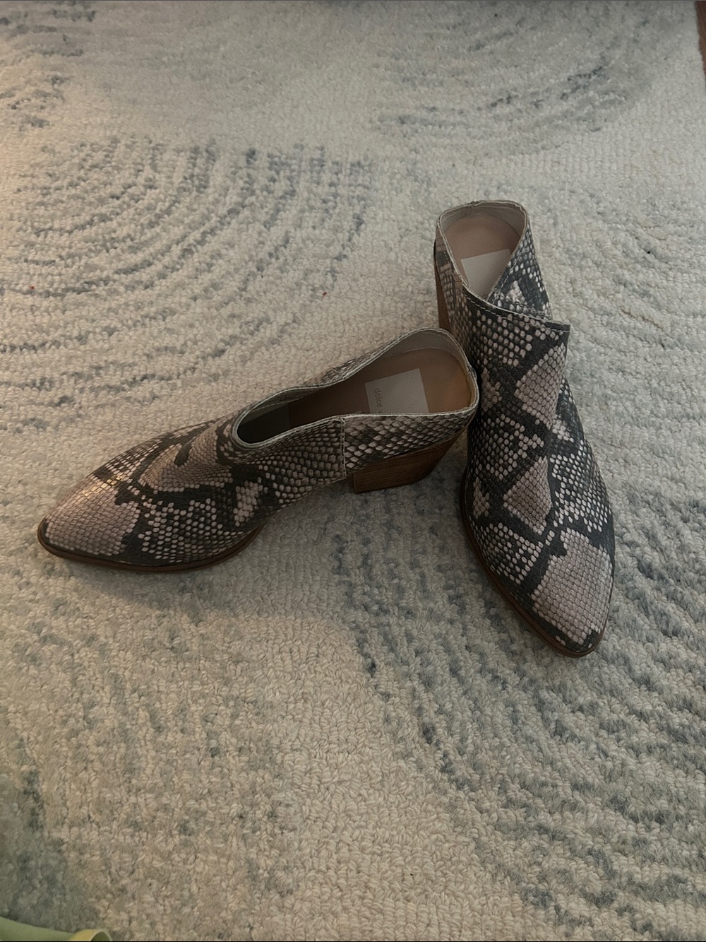 Dolce Vita Snake-Print Ankle Booties in Gray and Cream